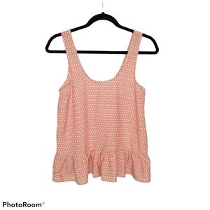 *O’Neill Orange White Geometric Ruffle Him Tank Top Coastal Cottage Core Beach